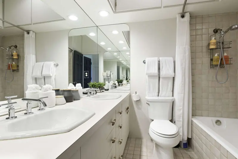 A bathroom with double vanity will make getting ready for the day quick and easy.